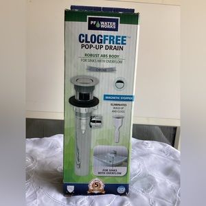 PF WaterWorks Anti Clog Pop Up Drain Magnetic Stopper Transparent Chrome PF0324